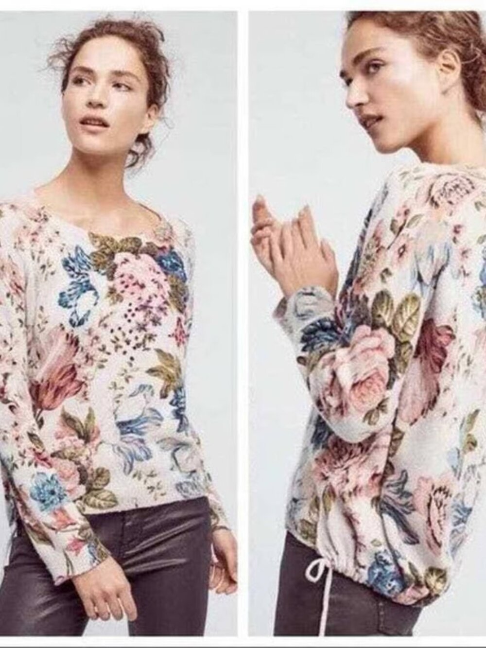 Anthro Angel of the North Winter Bouquet Lambs Wool Blend Sweater Sz XS